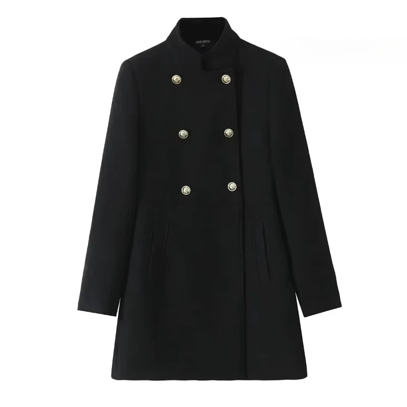 Woolen Coat Fall Fashion Black Long Coat Elegant And Pretty Women's Coats American Retro Autumn Outerwear Urban Coats