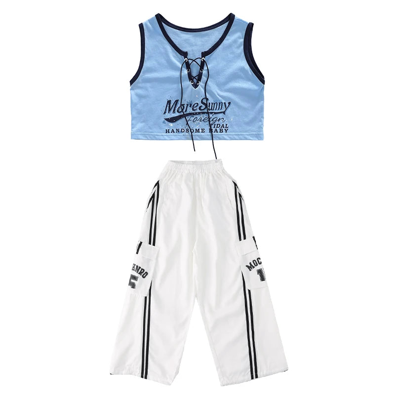 Girls Hip Hop Clothing Crop Top Cargo Pants Children K-pop Street Dance Costume Kids Girl Group Streetwear Jazz Clothes Sets