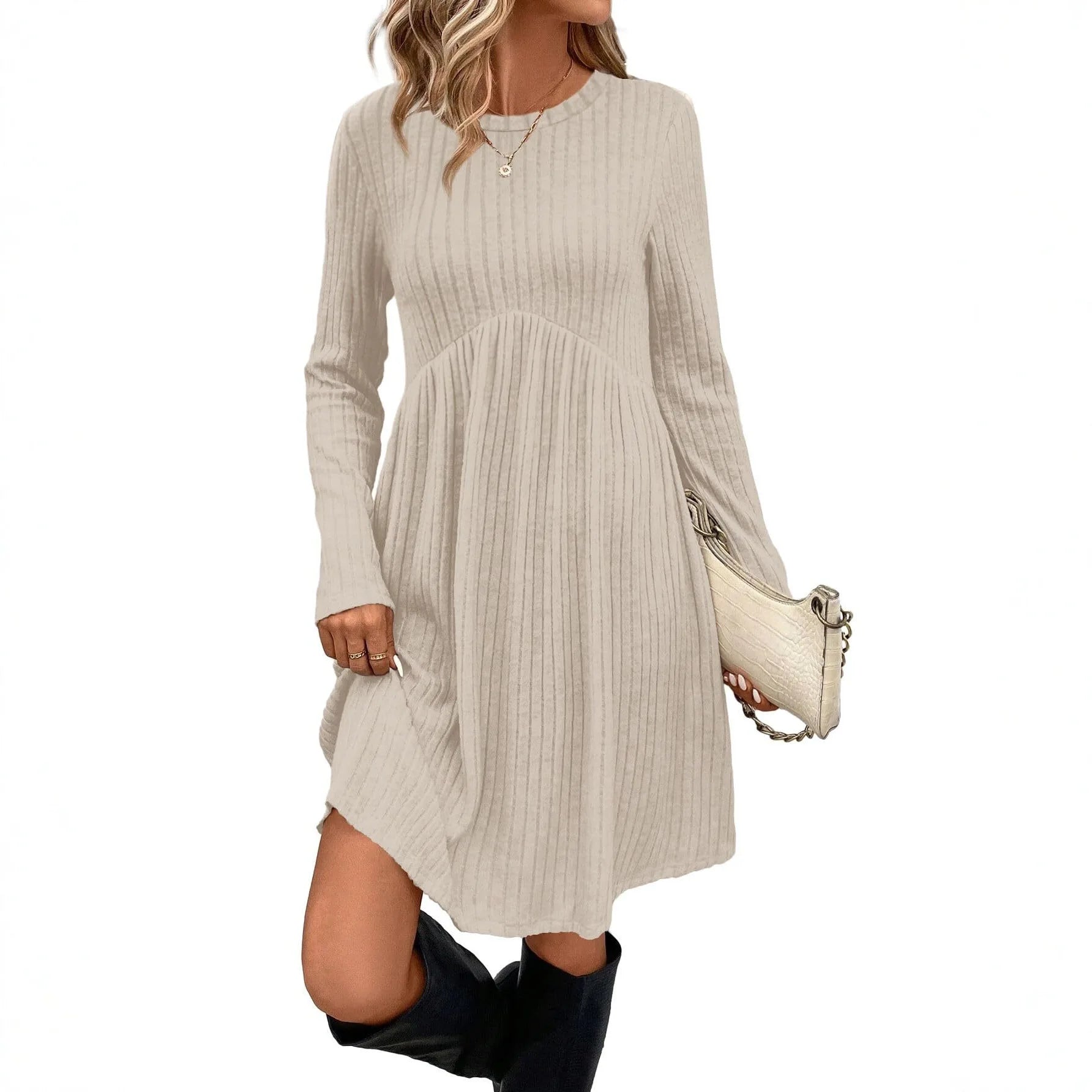 Dresses 2025 Woman Knitted Dress Slim Solid Color Simple Style Vestidos Long Sleeves All-match Casual Elegant Temperament Trendy