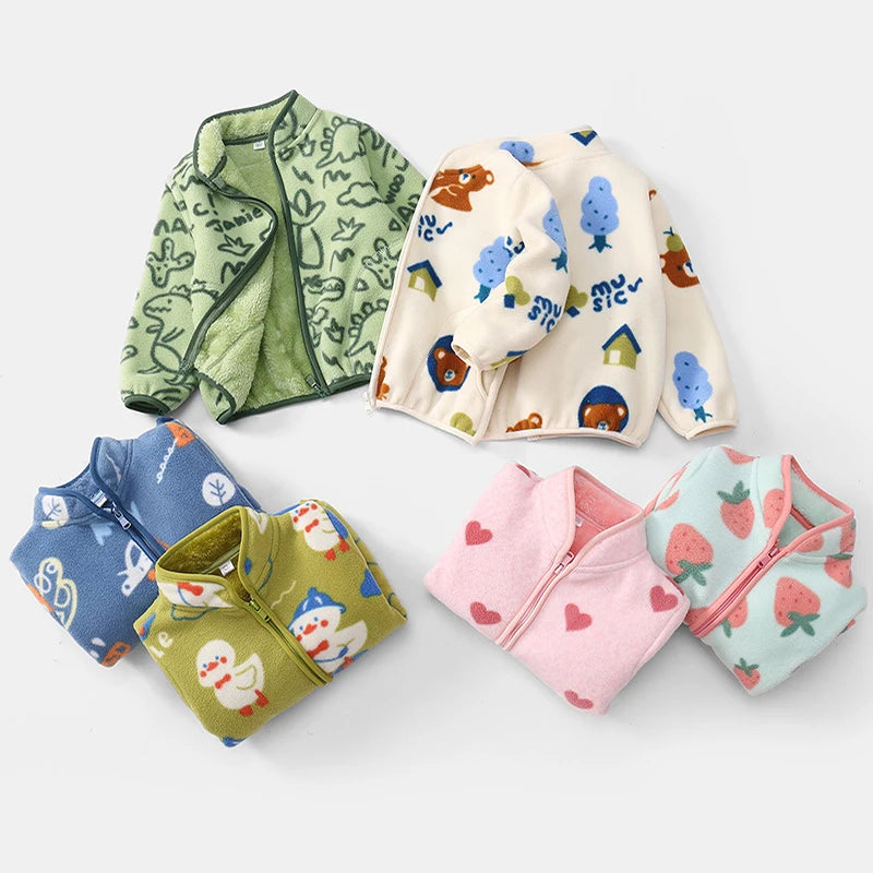 Girls Coats 1 to 8 Years Winter Children Clothes Double-Faced Heart Print Jackets Boys Plush Fleece Warm Outerwear Baby Clothing