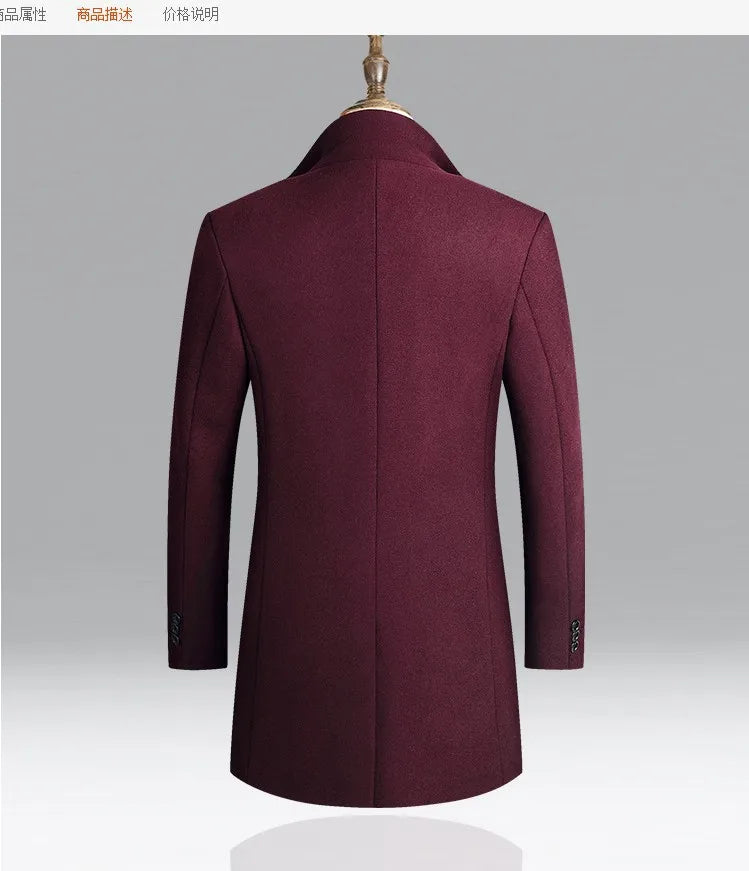 Man Coat Autumn Winter Thicken Warm Long Sleeve Men Outerwear Turn Down Collar Single-breasted Business Casual Male Jacket