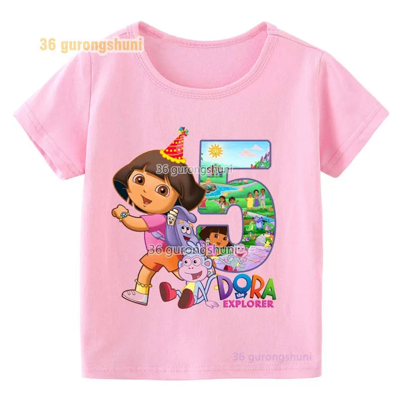 Girl clothing T Shirt Girls Short Sleeve Dora Summer Tops Kids Clothes children T Shirts 2 3 4 5 6 birthday party baby T-shirts