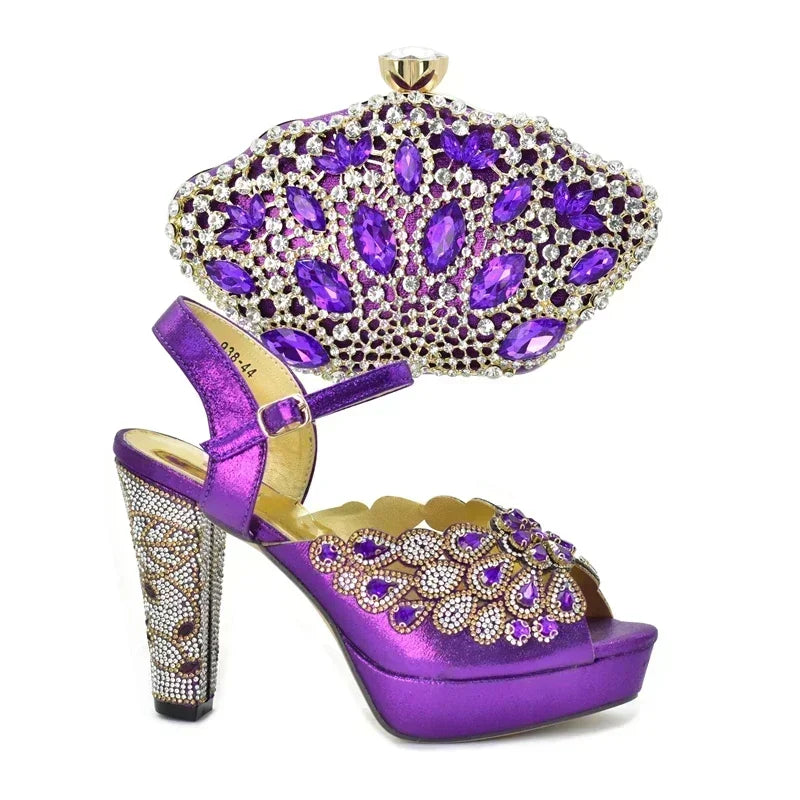 New Italian Shoes and Bags Matching Set with Rhinestone Shoes for Women 2025 Designer Luxury High Heels  Shoes for Women Elegant