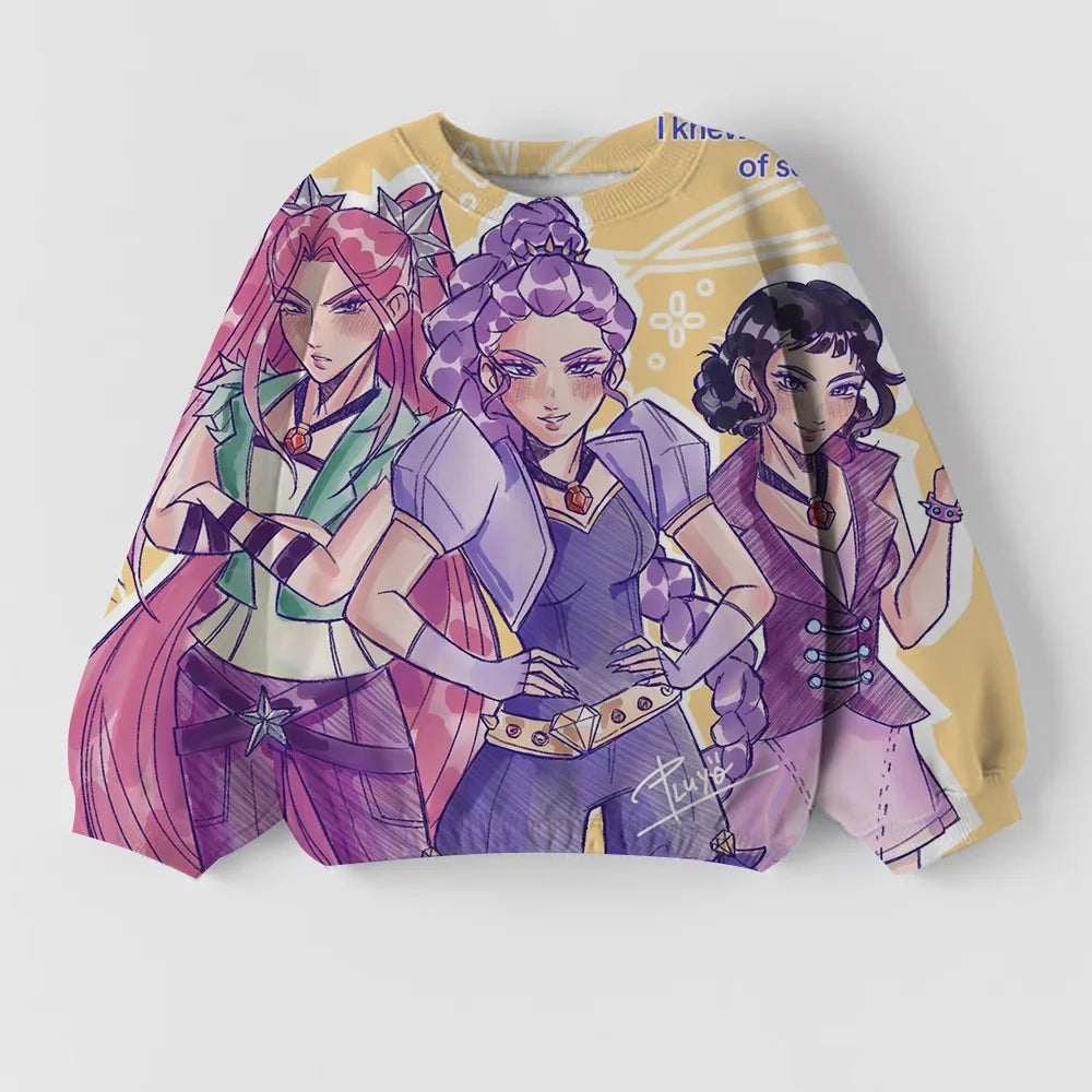 Girls' Fashion Clothing Round Neck Top Spring and Autumn Long Sleeve Children's Casual Kpop Witch Hunting Group New Cute Printed