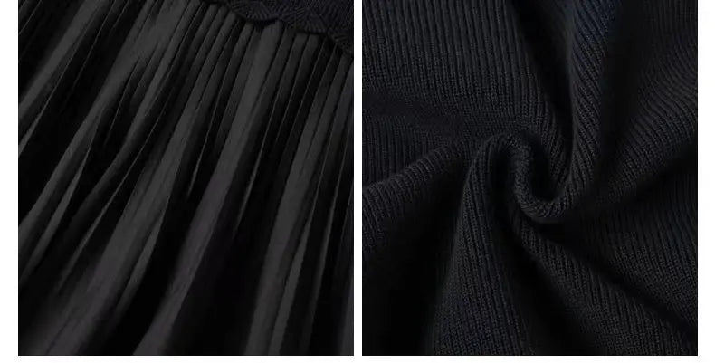 2025 Spring and Autumn New Girls' Dress Children's Clothing Black Design Sense Spliced Knitted Pleated Skirt