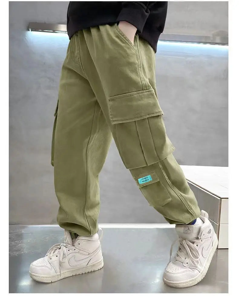Boys Cargo Pants Spring Autumn Thick Boys Trousers Casual Kids Sport Pants Teenage Children Clothes For 5-12 Years Kids Clothing