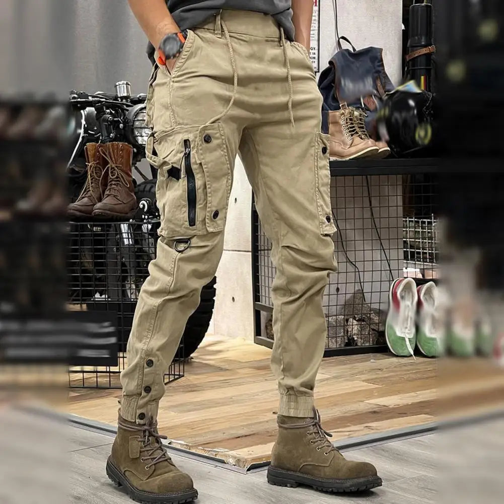 Cargo Pants for Mens Elastic Casual Trousers Zipper Multi-Pocket Joggers