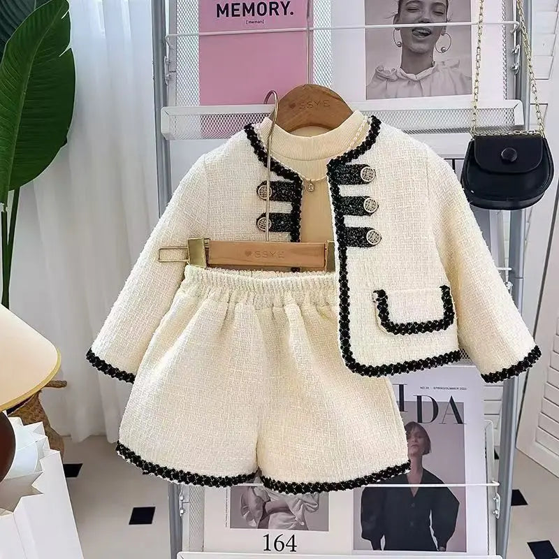 Girls' Clothing Set 2025 Spring and Autumn New Style Children's Fashion Coat Half Shorts Two Piece Set