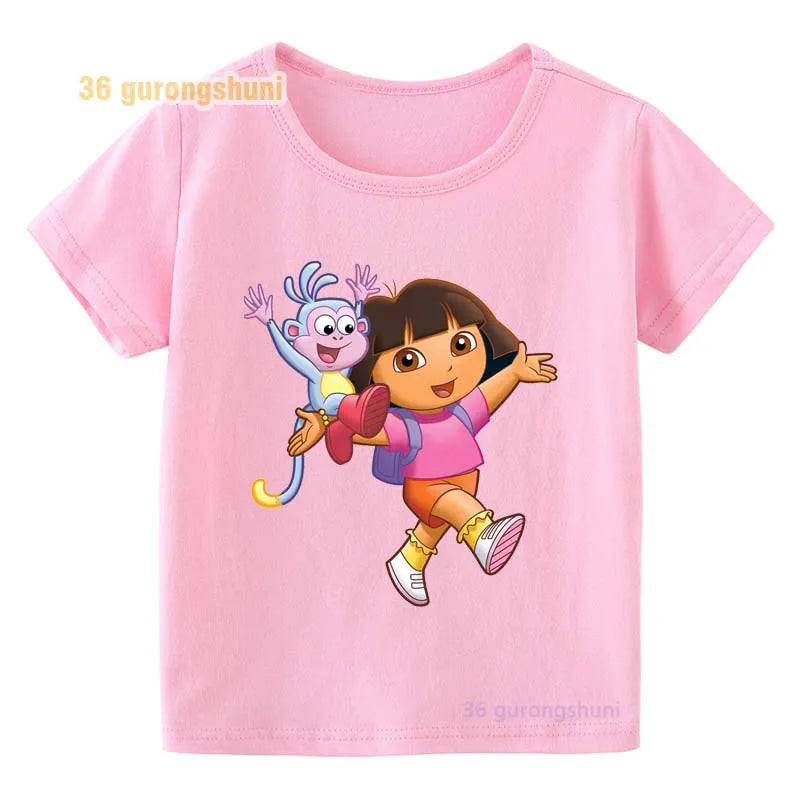 Girl clothing T Shirt Girls Short Sleeve Dora Summer Tops Kids Clothes children T Shirts 2 3 4 5 6 birthday party baby T-shirts