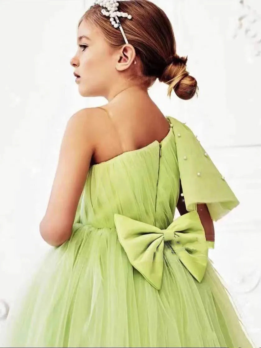 Girls Elegant Dress Tulle Evening Dresses Fashion Ball Performance Gown Solid Simple Girls Clothing Children Summer Frocks