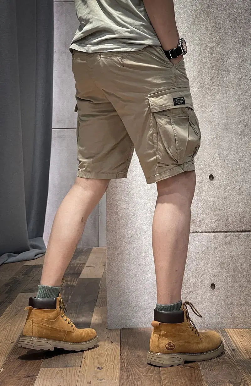 Half Men's Cargo Shorts Solid With Draw String Khaki Male Bermuda Short Pants Summer Korean Style Baggy Elastic Waist Homme Y2k