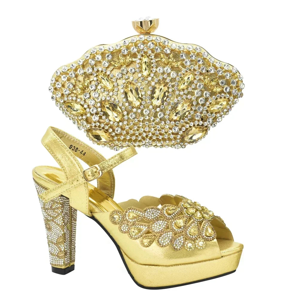 New Italian Shoes and Bags Matching Set with Rhinestone Shoes for Women 2025 Designer Luxury High Heels  Shoes for Women Elegant
