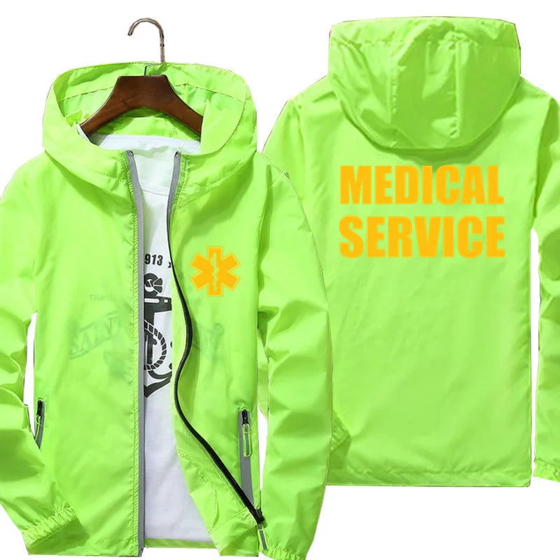 Men Women Bomber Hooded Jacket EMT Paramedic Emergency Medical Services Casual Thin Windbreaker Sunscreen Skin Jacket Outwear