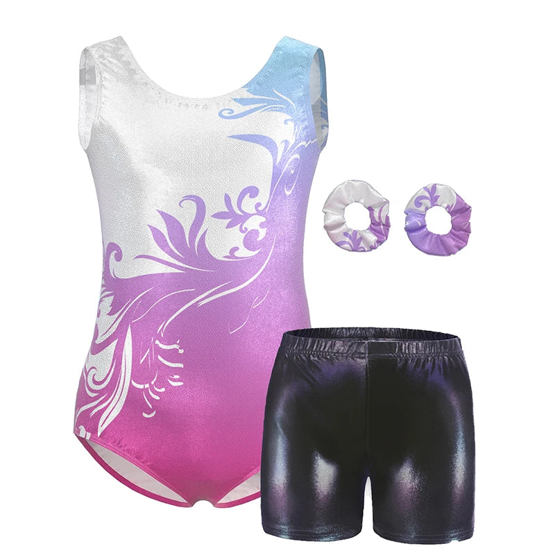 Girls  Vest  Gymnastics Leotard Sparkle 4 Piece Dance Unitard for Kids Toddler Athletic Tumbling Outfits