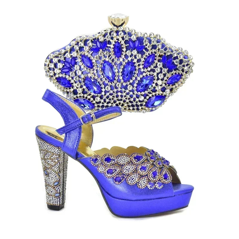 New Italian Shoes and Bags Matching Set with Rhinestone Shoes for Women 2025 Designer Luxury High Heels  Shoes for Women Elegant