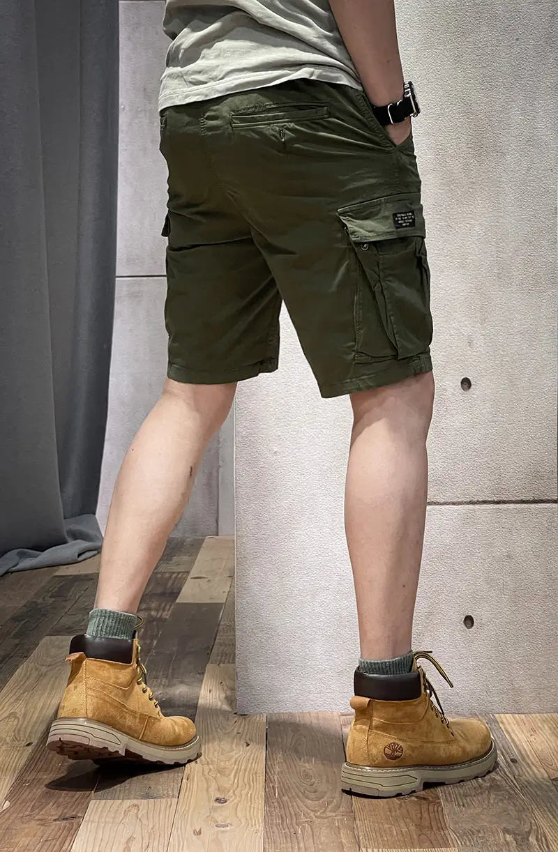 Half Men's Cargo Shorts Solid With Draw String Khaki Male Bermuda Short Pants Summer Korean Style Baggy Elastic Waist Homme Y2k