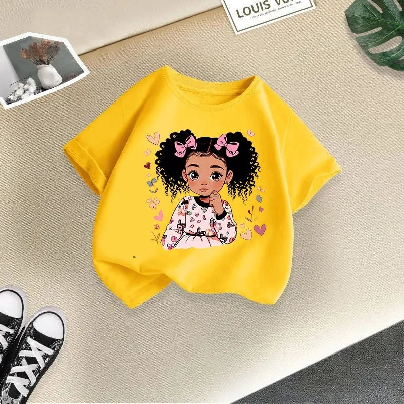 Children's Clothing,short Sleeves for Girls,2025 Summer New Girls' T-shirts,pure Cotton Fashionable Printed Children's Top Trend