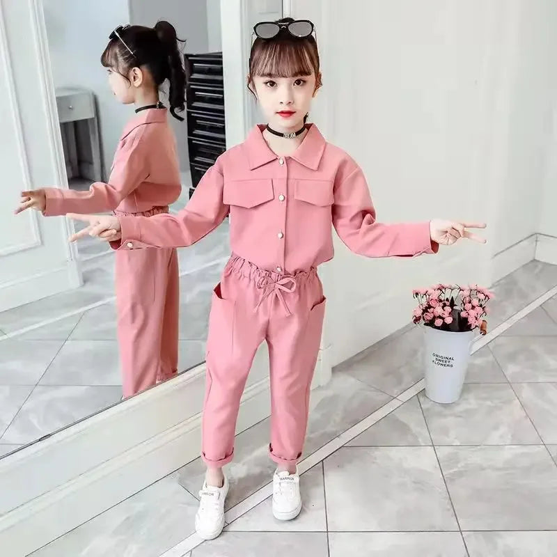 New 2023 Girls Clothes Sport Clothing For Girls Coat + Pants 2PCS Kids Clothes Children's School Clothing Teenage 6 8 10 12 Year