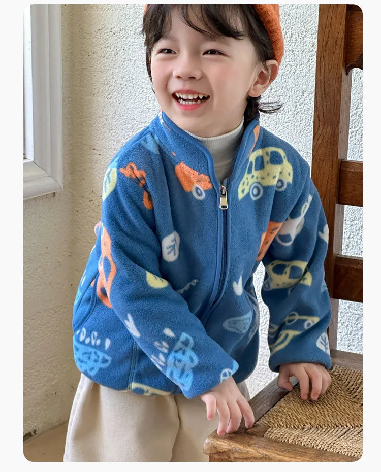 Girls Coats 1 to 8 Years Winter Children Clothes Double-Faced Heart Print Jackets Boys Plush Fleece Warm Outerwear Baby Clothing