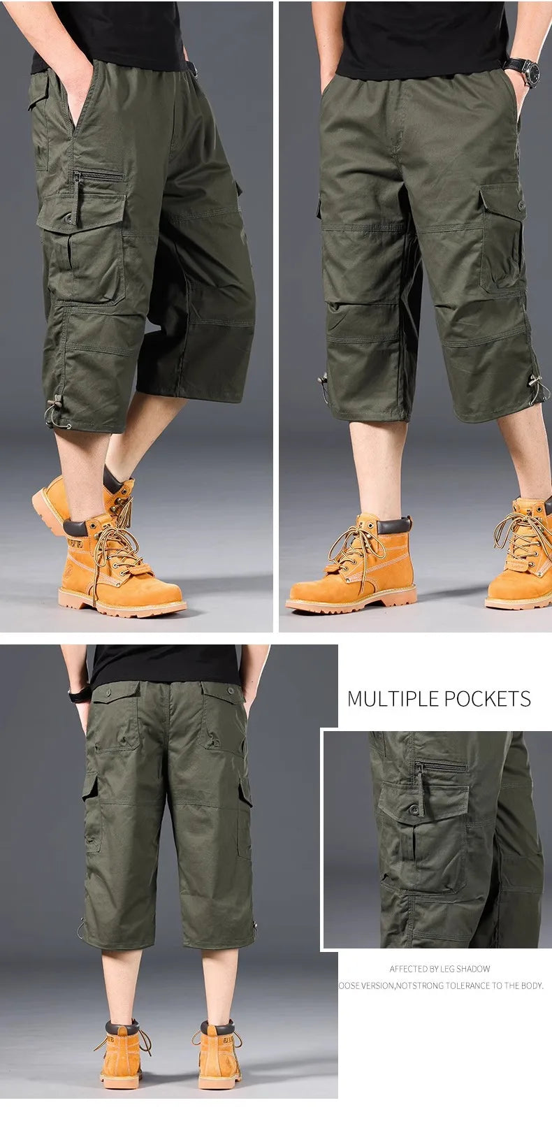 Knee Length Cargo Shorts Men's Summer Casual Cotton Multi Pockets Breeches Cropped Short Trousers Camouflage Shorts