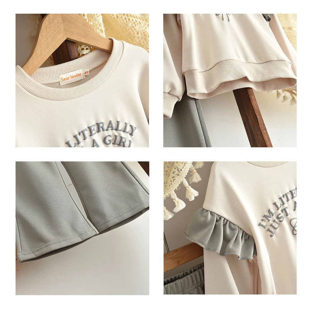 Girls Clothes 2025 Autumn New Color Blocked Casual Sportswear Long Sleeved Letter Printed Top+Pants Children's Fashion Clothing