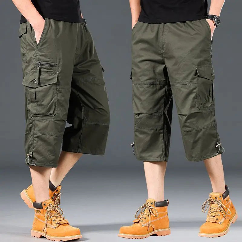 Knee Length Cargo Shorts Men's Summer Casual Cotton Multi Pockets Breeches Cropped Short Trousers Camouflage Shorts