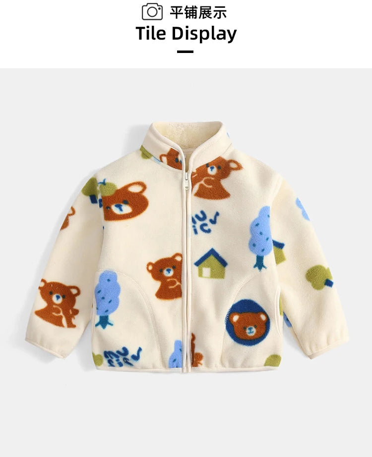 Girls Coats 1 to 8 Years Winter Children Clothes Double-Faced Heart Print Jackets Boys Plush Fleece Warm Outerwear Baby Clothing
