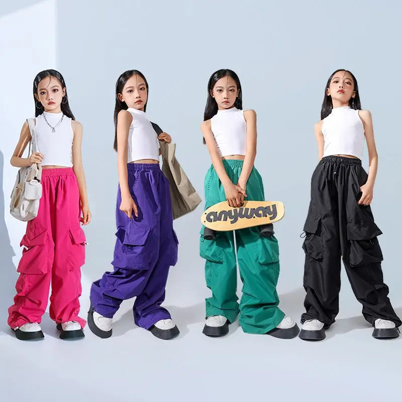 Girls Cargo Pants 5-14 Years Spring Fashion Children Loose Trousers Autumn Kids New Style Wide-leg Pants Girl Casual Clothing
