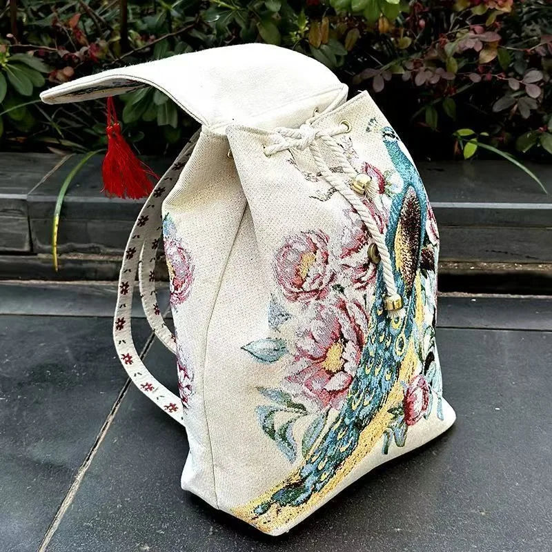 Backpacks Bags for Women Embroidery Ethnic Style Streetwear Fashion Casual Vintage Elegant Harajuku Travel Canvas Bag Sports