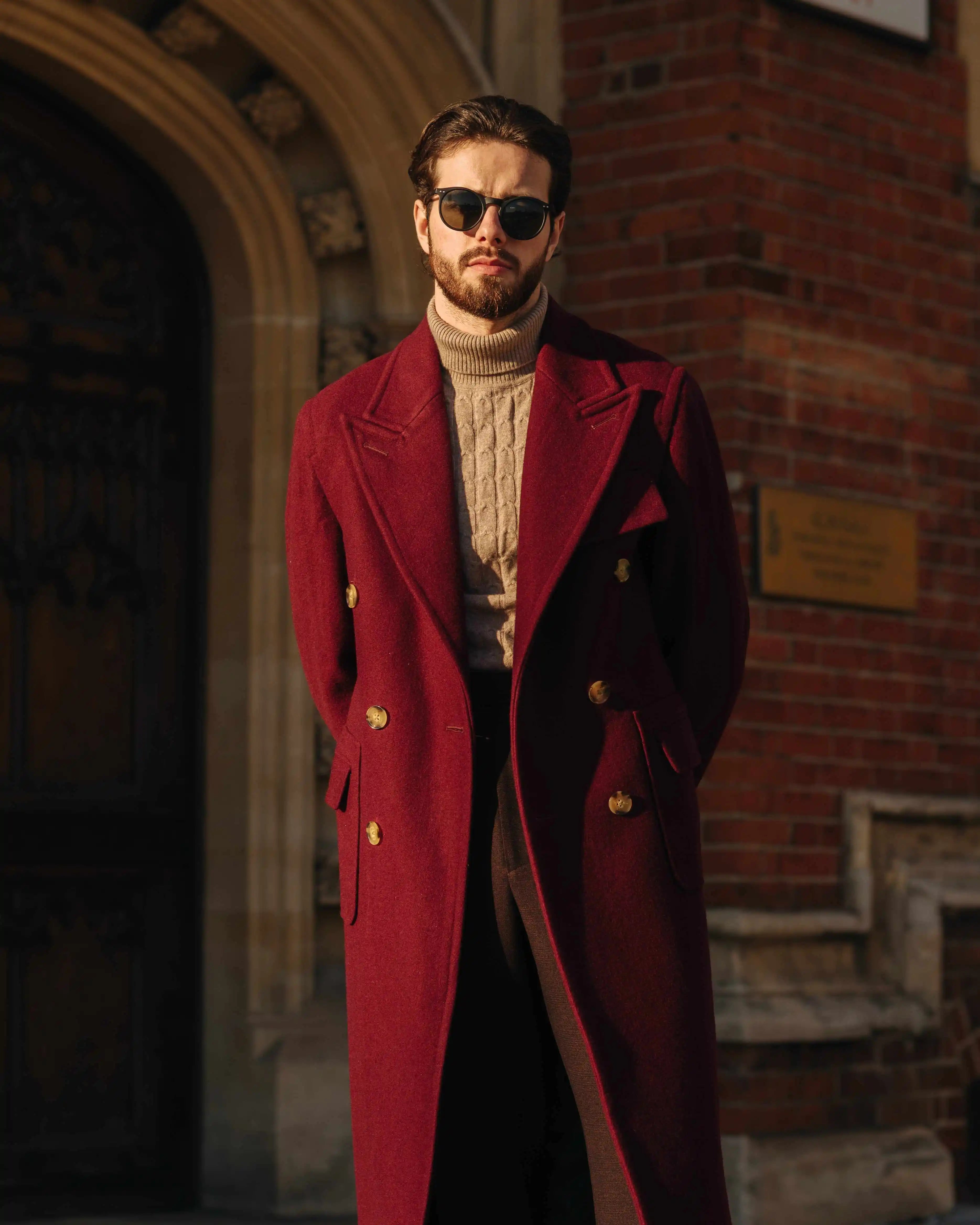 Men's coats Overcoat Fashion Peaked Lapel Solid Color Woolen Double Breasted Business Causal Daily Tailored Abrigos Para Hombre