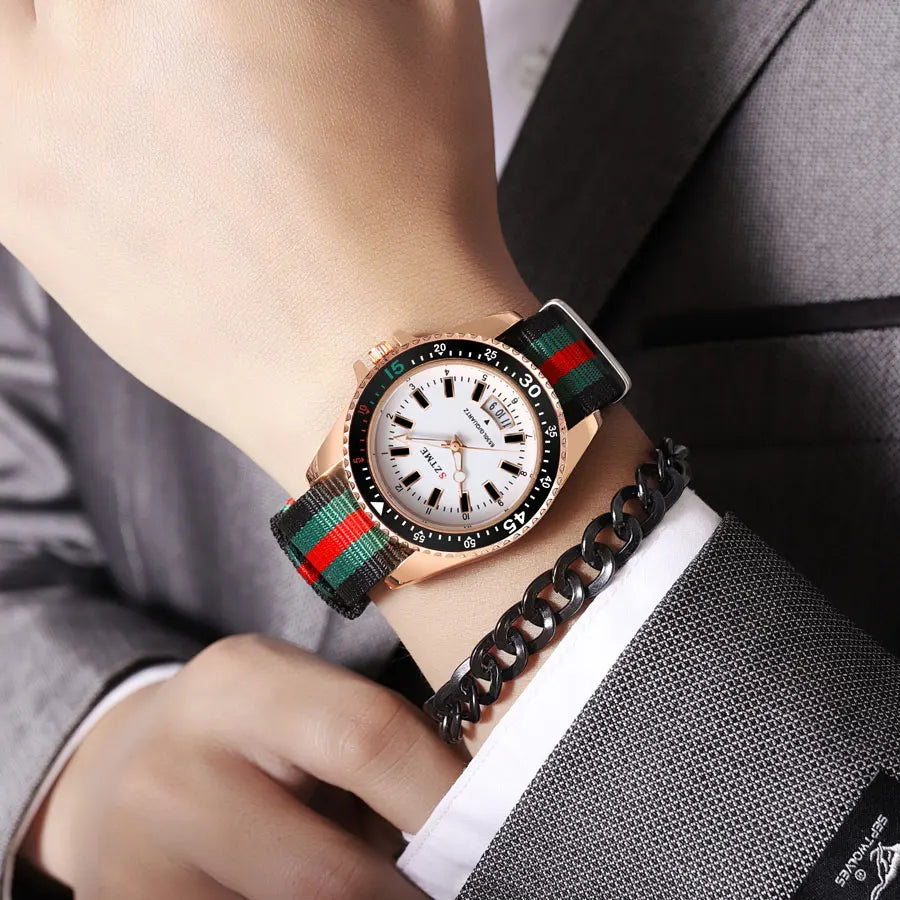 New fashionable men's nylon strap calendar watch, luxurious and simple business men's and women's night light quartz watch