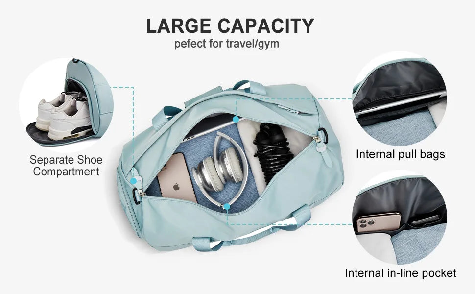 Travel Bags for Women Large Capacity Sports Fitness Bags Hand Luggage with Shoe Compartment Short Distance Travel Crossbody Bag