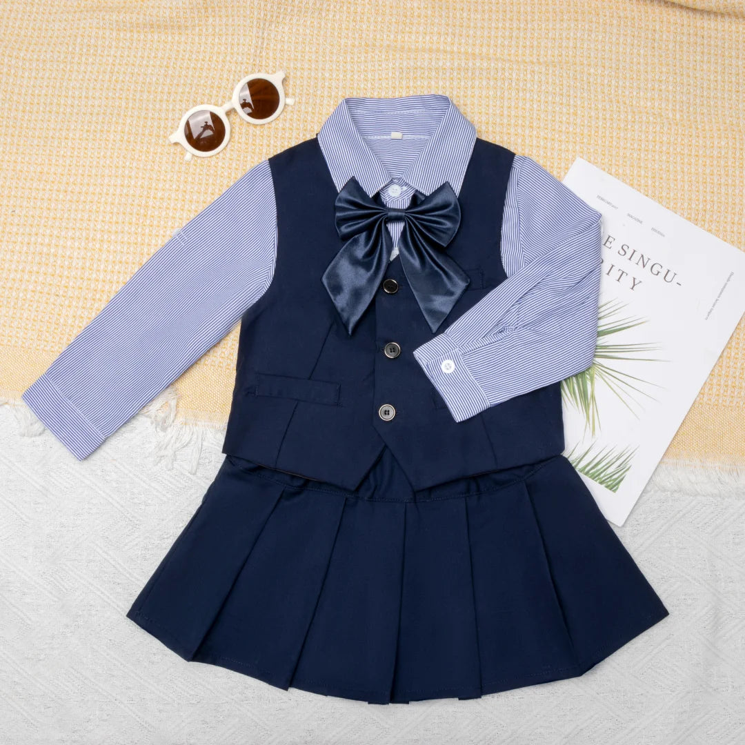 Kids Uniform for Boys Girls Vest 4 PCS Long Sleeve Autumn Back to School Clothing Set Teenage Preppy Style Daily Fashion Dress