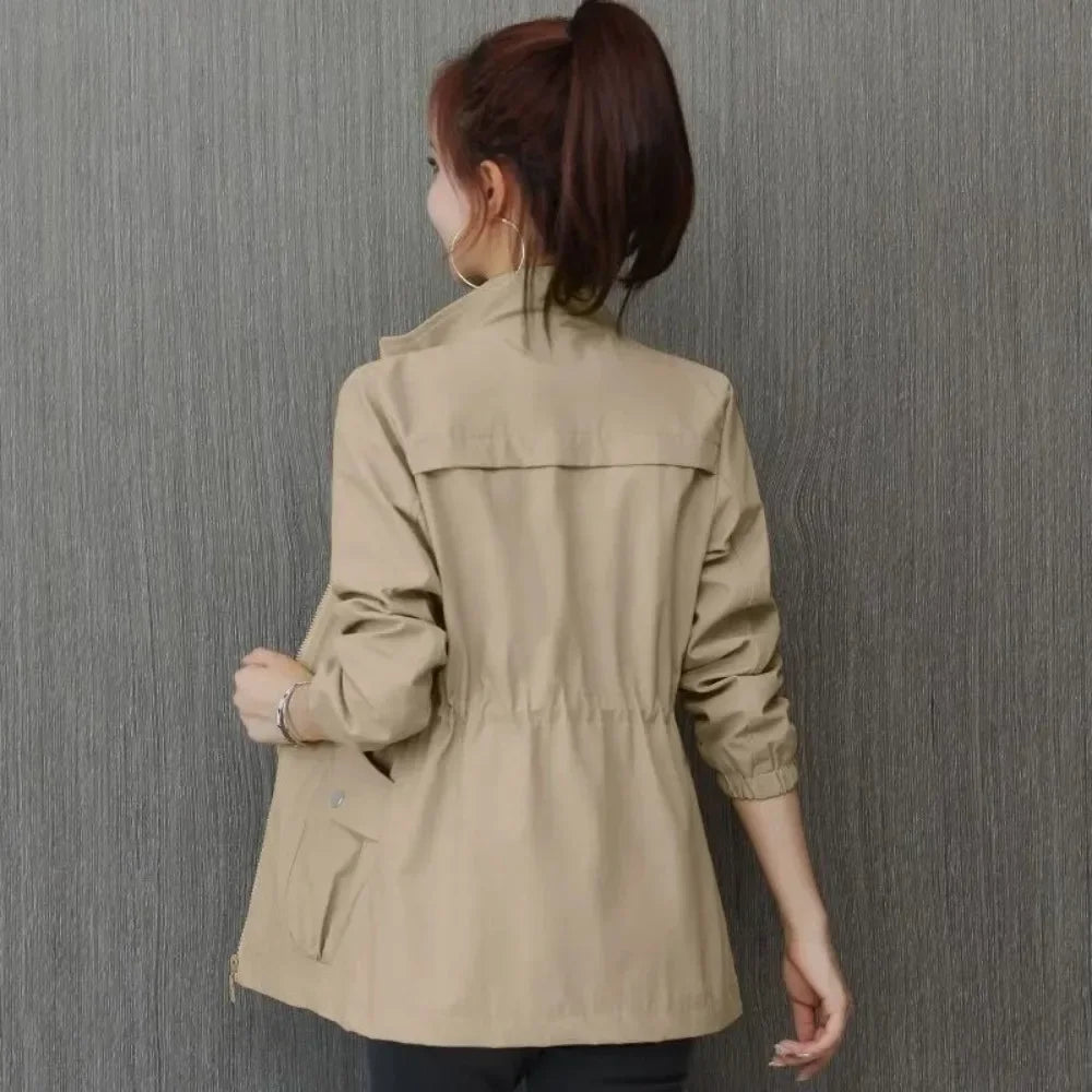 Jacket for Women Drawstring Coats Woman Zip-up Solid Color Great Vintage Casual High Quality New Products Sale Fashion 2025