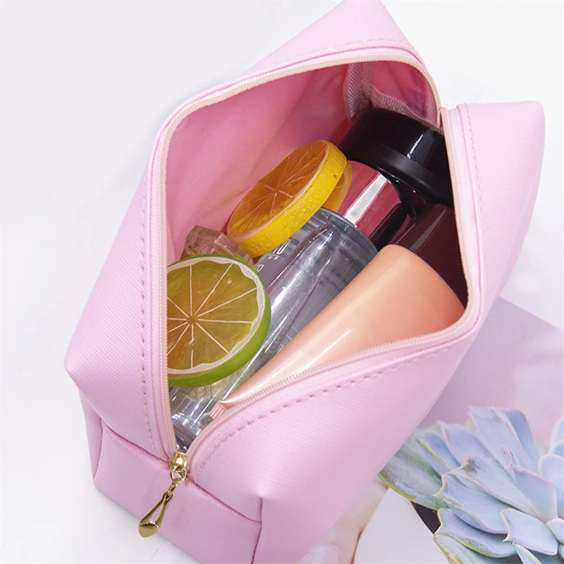 Women's Makeup Bag Large Capacity Leather PU Handheld Cosmetic Bags For Ladies Portable Waterproof Travel Wash Storage Bag