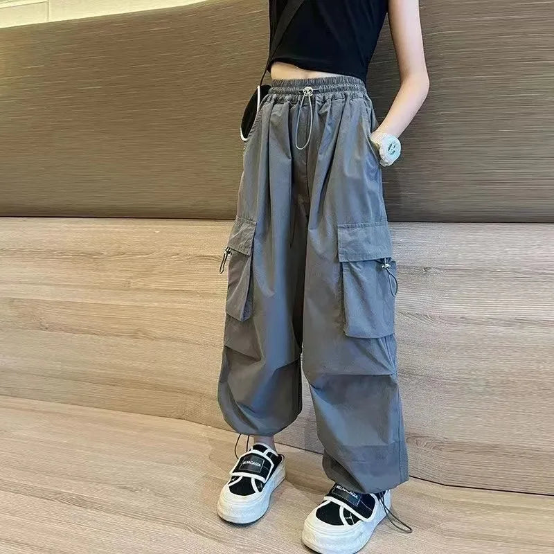 Girls Cargo Pants 5-14 Years Spring Fashion Children Loose Trousers Autumn Kids New Style Wide-leg Pants Girl Casual Clothing