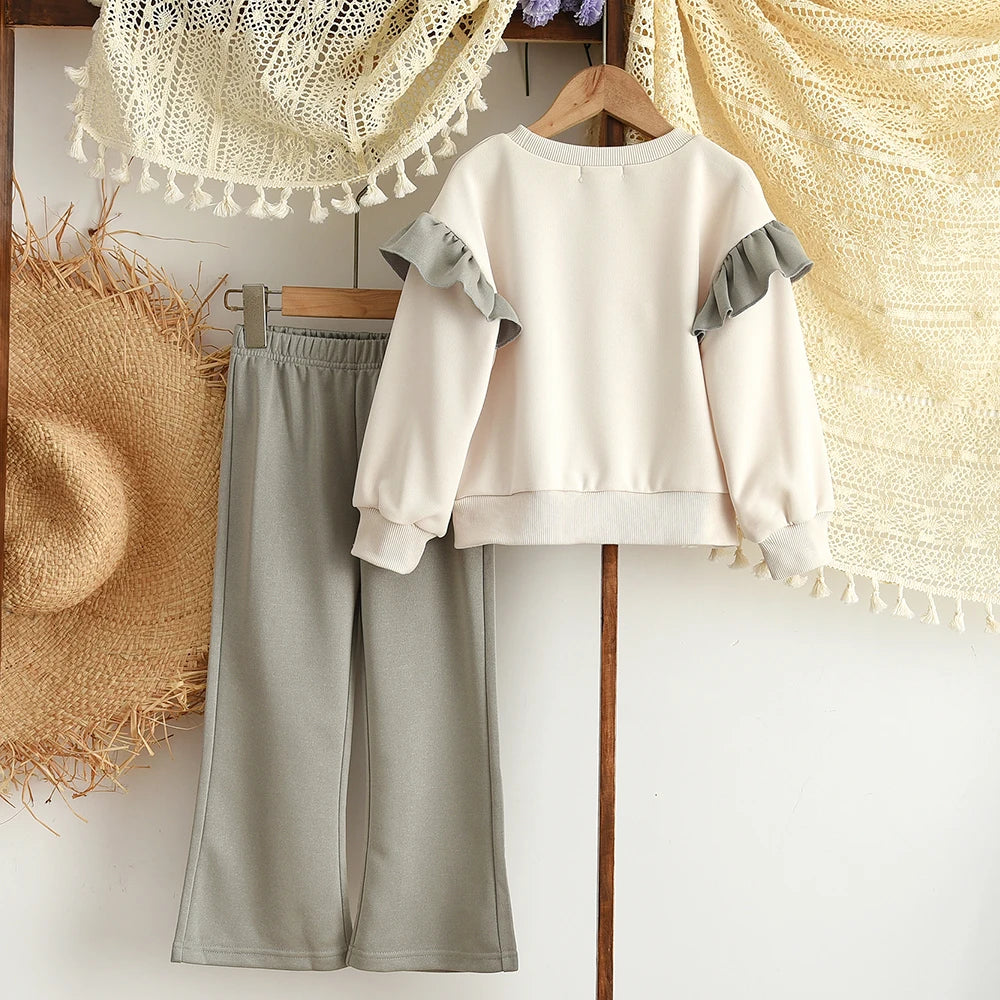 Girls Clothes 2025 Autumn New Color Blocked Casual Sportswear Long Sleeved Letter Printed Top+Pants Children's Fashion Clothing