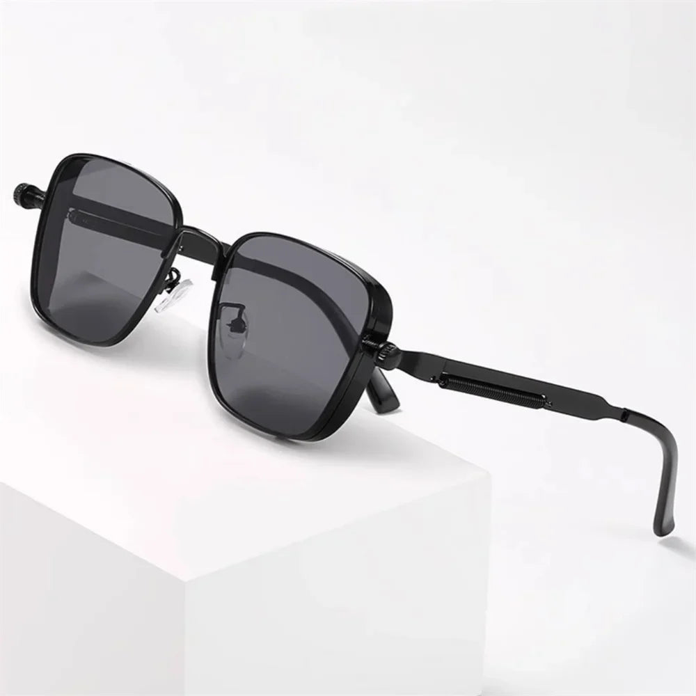 Men Driving Sunglasses Vintage Steampunk Square Sunglasses Metal Frame with Spring Hinges Women Eyepiece Trendy Driver Glasses