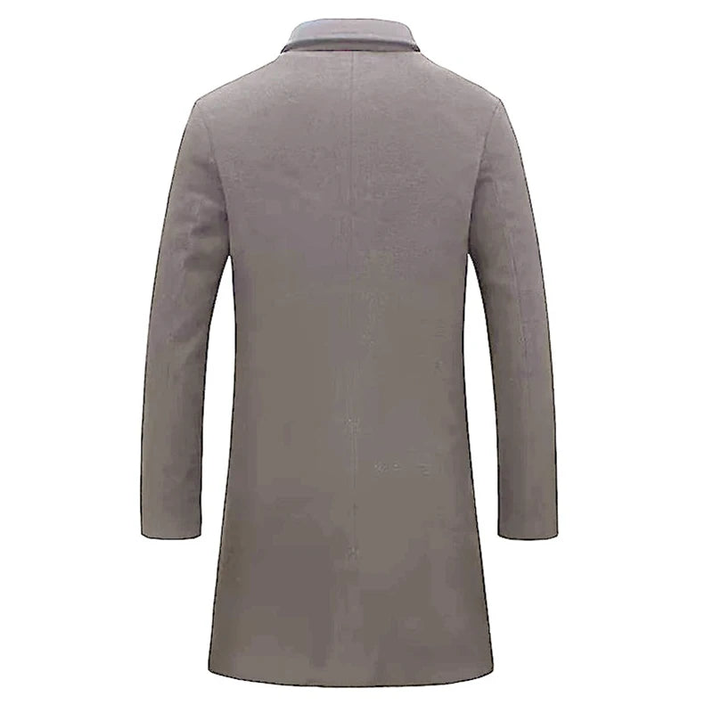 Stylish Solid Color Mens Trench Jacket Coat Autumn Winter Outdoor Casual Wool Blend Overcoats Men Vintage Single-breasted Coats