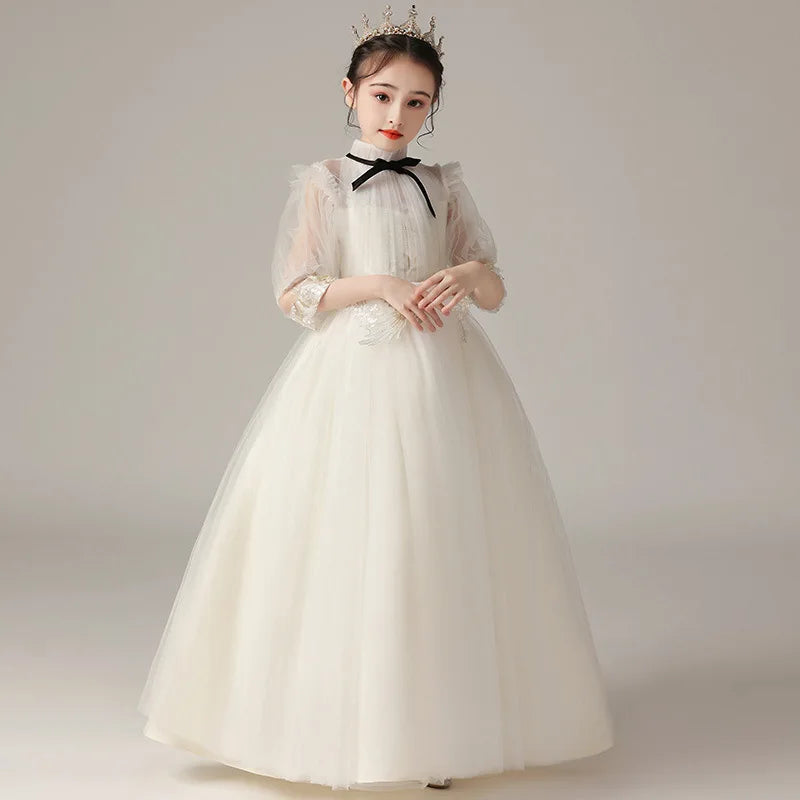 Children Clothing Green Dress for Girls 3 To 14 Year Elegant Formal Evening Dresses Long Luxury Cute Kid Wedding Party Ball Gown