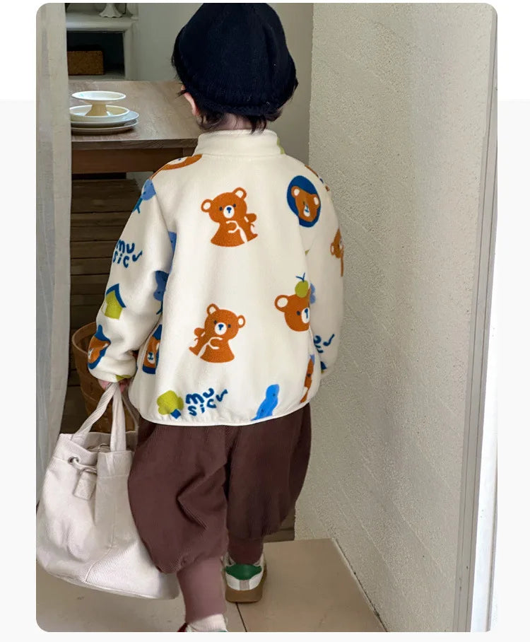 Girls Coats 1 to 8 Years Winter Children Clothes Double-Faced Heart Print Jackets Boys Plush Fleece Warm Outerwear Baby Clothing