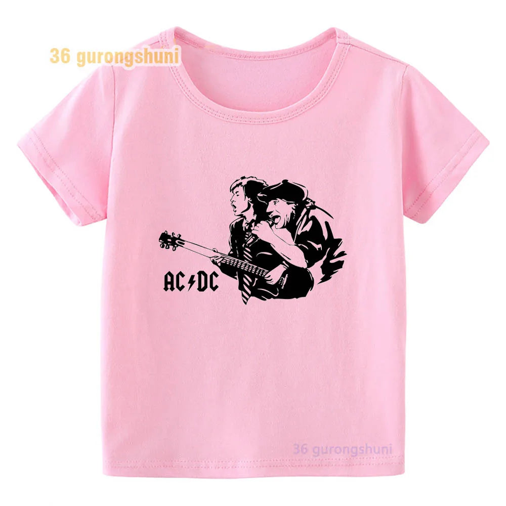T Shirt For Girls pink Clothes kids Tshirt Girl clothing ACDC print Graphic summer tops Tee Kawaii T-shirt summer Short Sleeve