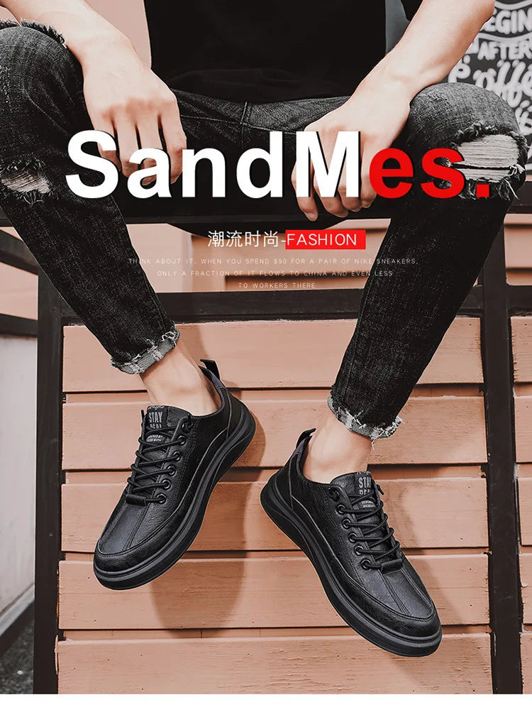 Mens Shoes Man Spring and Autumn Sneakers Male New 2025 Leather Casual Shoes for Men Water Proof Anti-slip Black Sneaker Men's