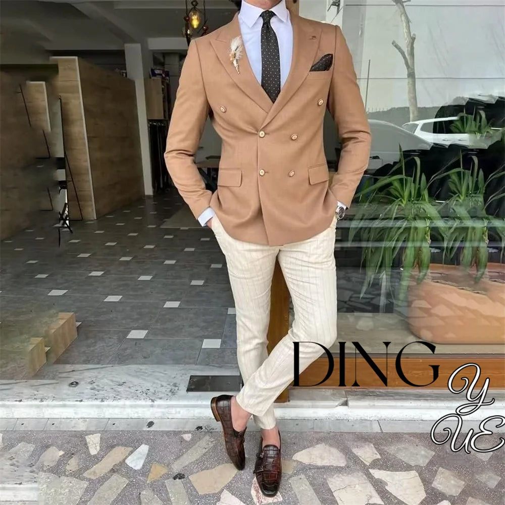 Mens Double Breasted Blazer Casual Jacket for Men Slim Fit Sports Coat for Men Business Wedding Dinner Suit Jacket