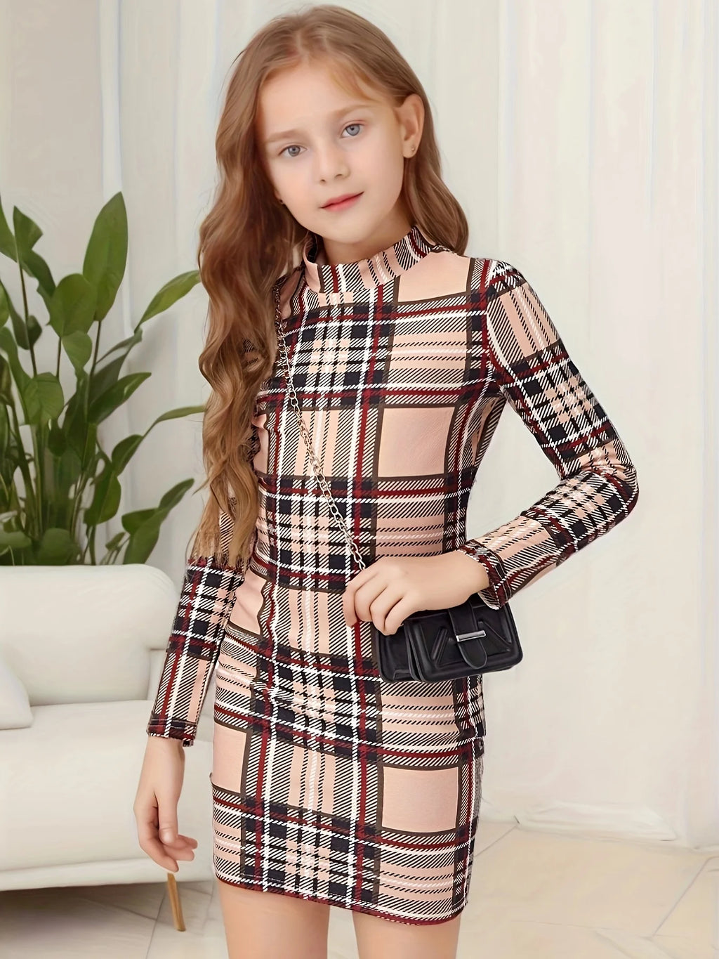 Girls' Dress, Long-Sleeved Spring & Fall Hip-Hugging Skirt, Fashionable Mid-Length Kidsren's Skirt, Middle-Aged and Older Girls' Clothing