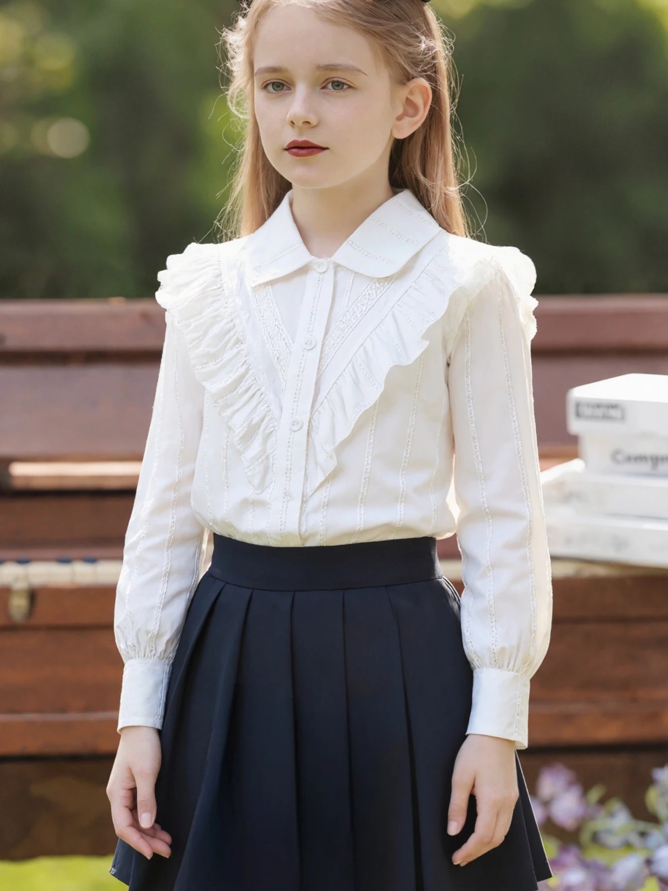 Girls' Spring and Autumn Shirts, Casual and Simple, Lapel, Solid Color, Long-Sleeved, Open-Front Tops, Little Girls' Autumn Versatile College Style Clothing