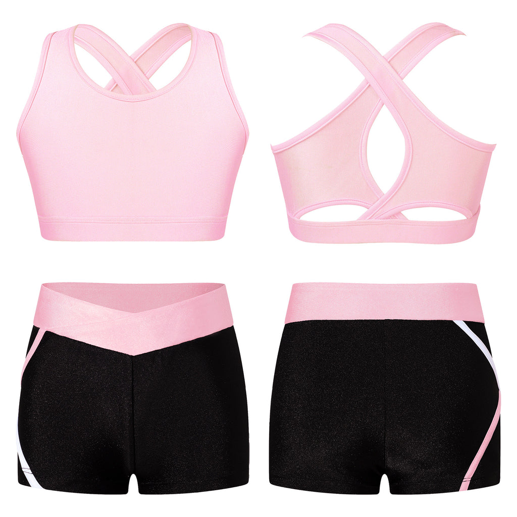 Kids Girls Dance Gymnastics Sports Outfits Sleeveless Crop Top with Shorts Tracksuit Set 2 PCS Yoga Workout Summer Girl Clothing