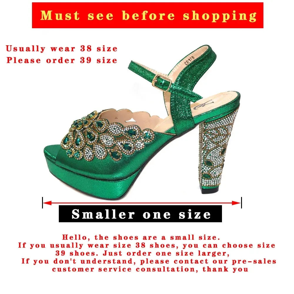 High Heel Shoes for Women Hollowed Out Embroidery Rhinestone Italian Design Rainbow Color Pointed-Toe Shoes and Bags Set