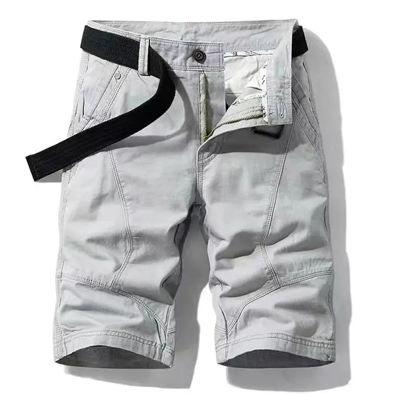 Half Men's Cargo Shorts Solid With Draw String Khaki Male Bermuda Short Pants Summer Korean Style Baggy Elastic Waist Homme Y2k