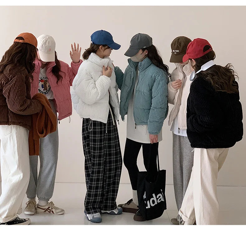 Women Short Parkas Jackets 2025 Autumn Winter Corduroy Long Zipper Thick Warm Outwear Coats Female Winter Jackets parkas Coats